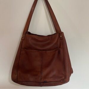 American Leather Co. Cognac Brown Leather Hobo Bag  Minimalist Shoulder Purse